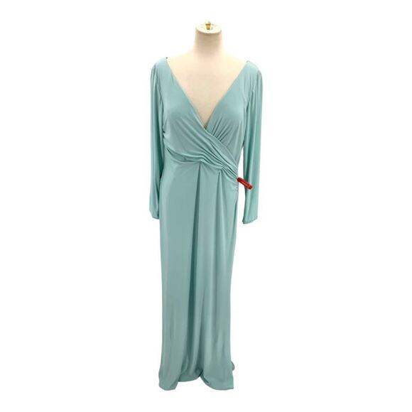Ieena For Mac Duggal Blue Long Sleeve Jersey Sheath Gown Size 12 NWT $348 MSRP - Picture 4 of 9